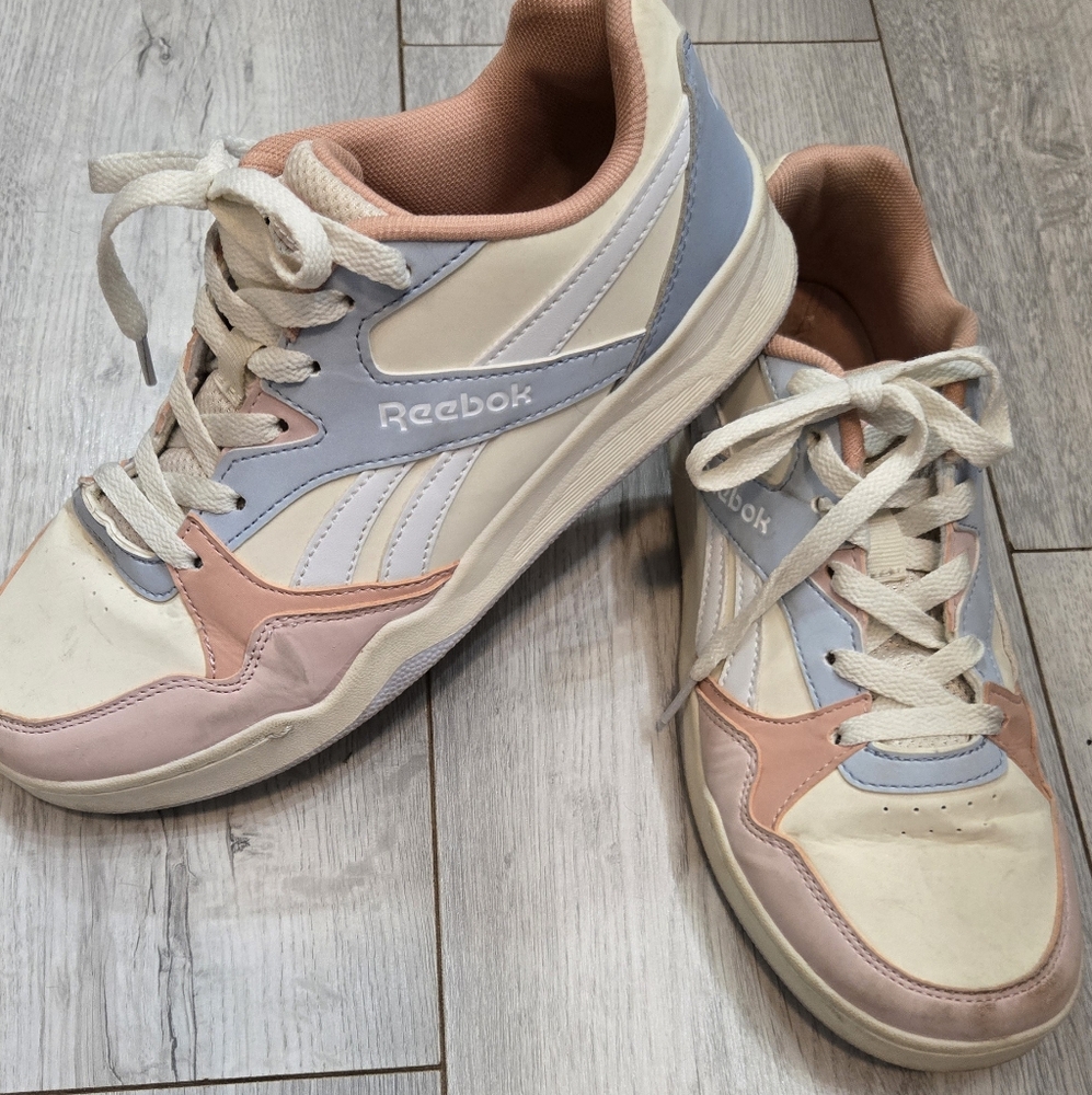 Reebok Women's Cream, Pink, and Blue Sneakers